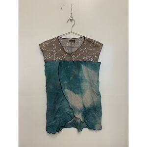 Jenny Threads Blue Bird Patterned Art To Wear Silk Top Size Small